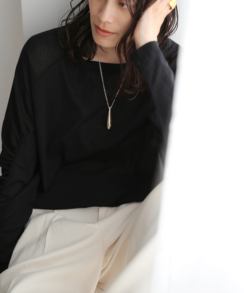 journal standard L'essage tシャツ ギャザースリーブプル