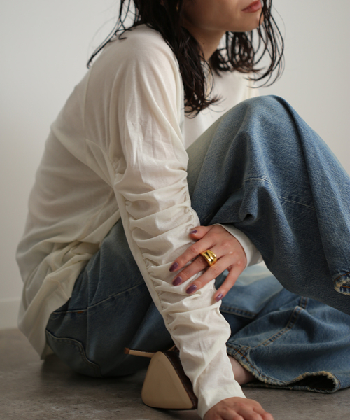 journal standard L'essage tシャツ ギャザースリーブプル
