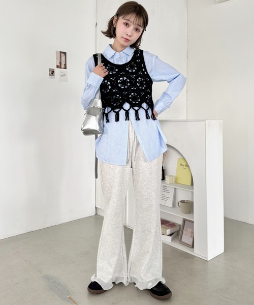 SOLLON. ベスト ジレ フラワークロシェフリンジベスト