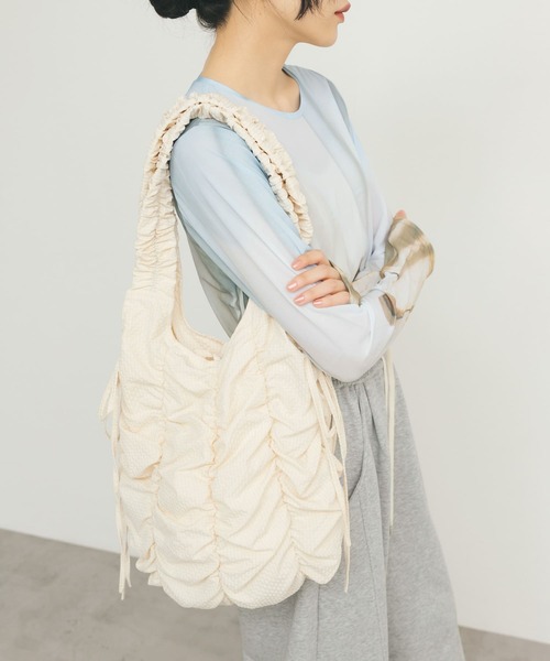 KBF ショルダーバッグ バッグ チェックリボンギャザーBAG