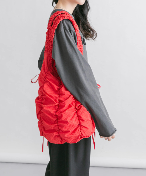KBF ショルダーバッグ バッグ チェックリボンギャザーBAG