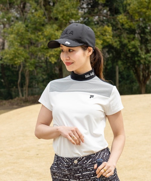FILA GOLF モックネック 半袖シャツ ホワイト/ブラック FILA フィラ ゴルフウェア 半袖シャツ 春 夏 モックネック半袖