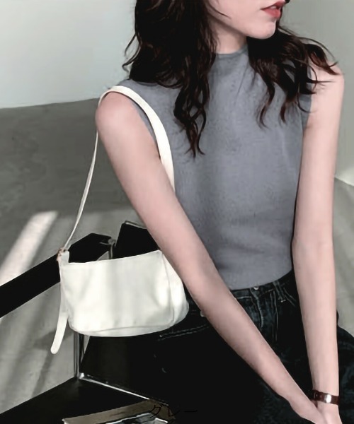 タンクトップ ノースリーブ ハイネックノースリーブニット レディース