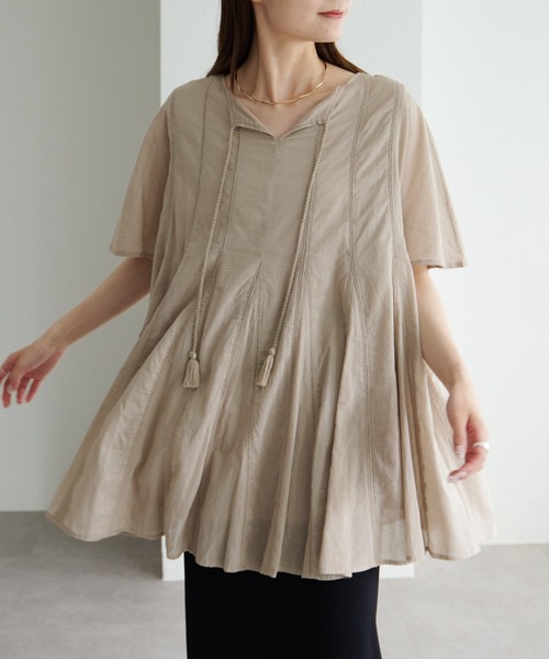 pual ce cin ブラウス シャツ インドボイルハシゴレースチュニック