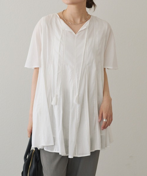 pual ce cin ブラウス シャツ インドボイルハシゴレースチュニック
