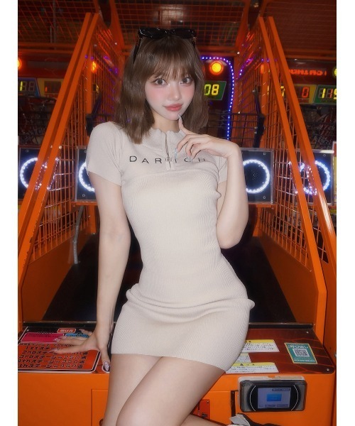 Darich ワンピース ハーフジップリブニットミニワンピース