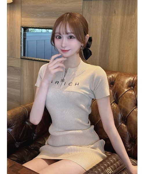 Darich ワンピース ハーフジップリブニットミニワンピース