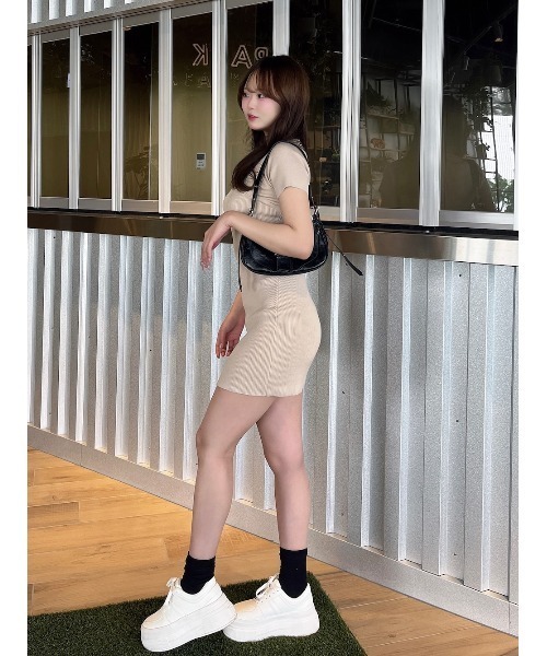Darich ダーリッチ ハーフジップリブニットミニワンピース Darich ワンピース ハーフジップリブニットミニワンピース