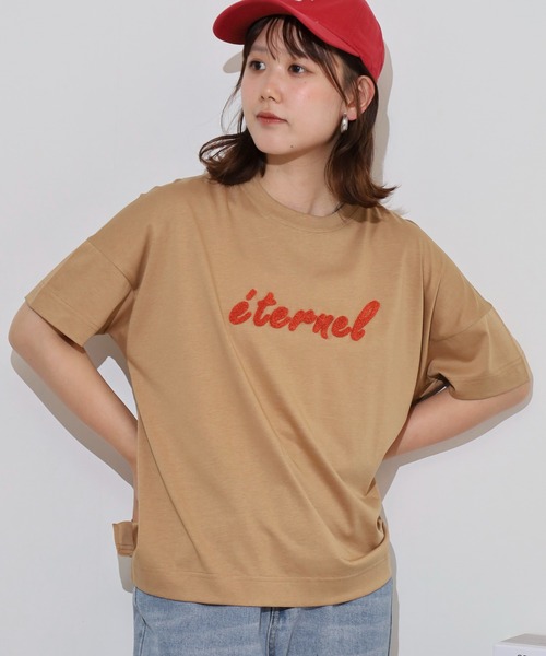tシャツ BRODIAEA 配色パイルロゴ半袖Tシャツ レディース