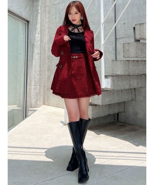 【美品 ツイード 】ルビアム　テーラードジャケット　イタリア製　赤 セール】 ミックスツイードジャケット （テーラードジャケット