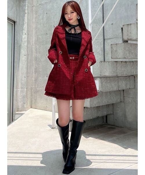 【美品 ツイード 】ルビアム　テーラードジャケット　イタリア製　赤 RESEXXY（リゼクシー） ジャケット テーラードジャケット ツイード