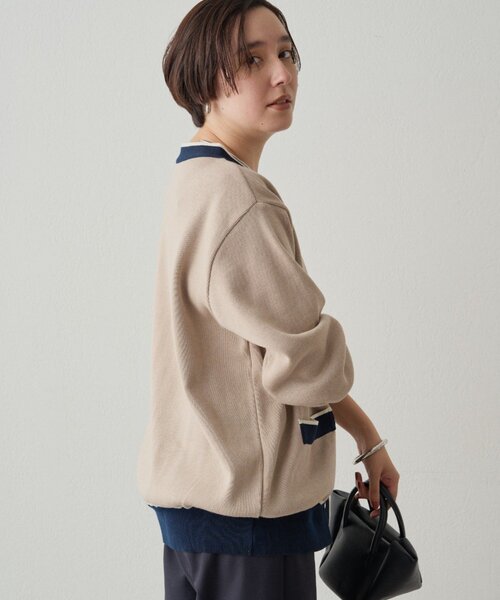 Loungedress ニットカーディガン Loungedress ニット セーター 配色ラインニットカーデ