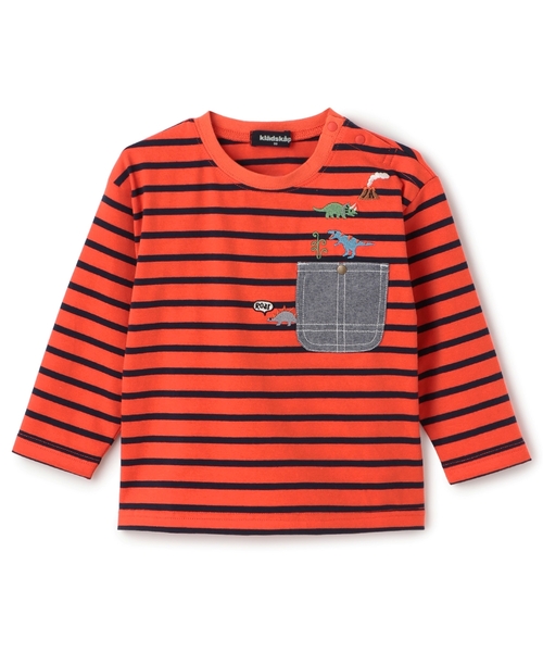 kladskap（クレードスコープ） tシャツ 恐竜胸ポケットボーダー長袖T