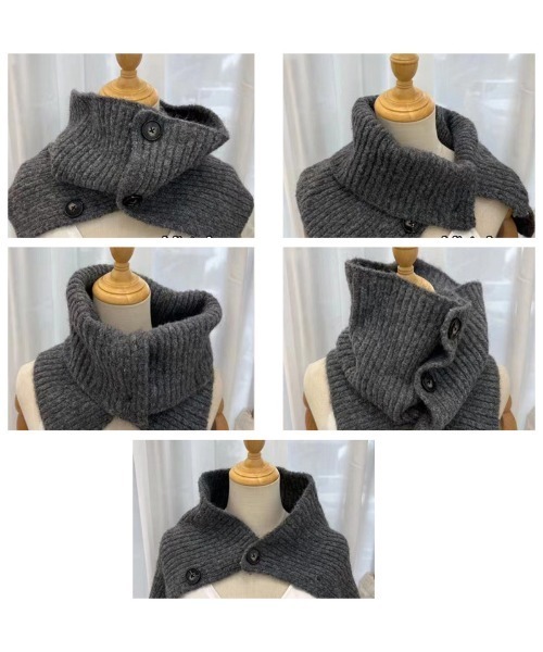 shoppinggo マフラー ストール ネックウォーマー ボタン付き ニット