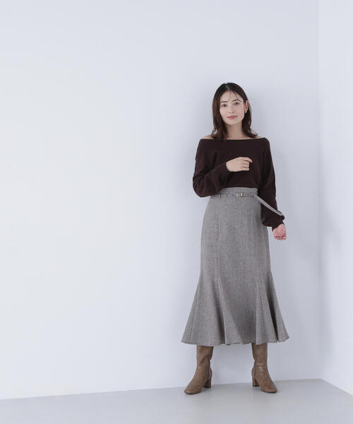 ナチュラルビューティーベーシック（NATURAL BEAUTY BASIC）/ツイーディーベルテッドマーメイドスカート NATURAL BEAUTY BASIC（ナチュラルビューティーベーシック） スカート