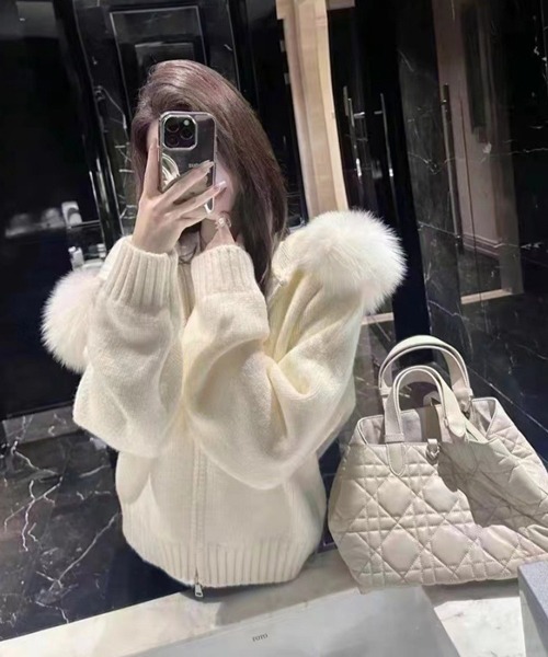 Ressaca パーカー ファーフードニットジップパーカー レディース