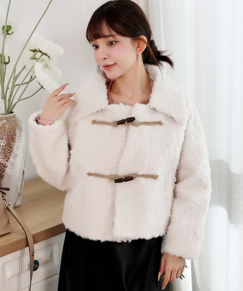 Anely コート アウター ビッグカラー コンパクト ボア ダッフル