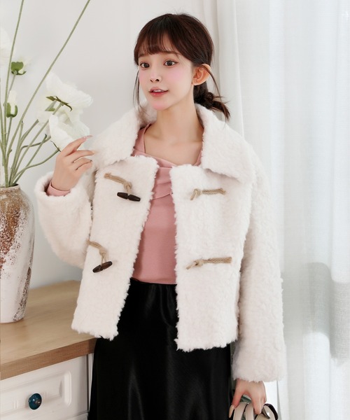 Anely コート アウター ビッグカラー コンパクト ボア ダッフル