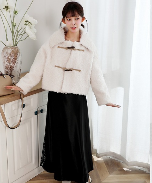 極レア【タグ付】わちふぃーるど ボアダッフルコート ダヤン 日本製 フリーサイズ Anely コート アウター ビッグカラー コンパクト ボア ダッフル