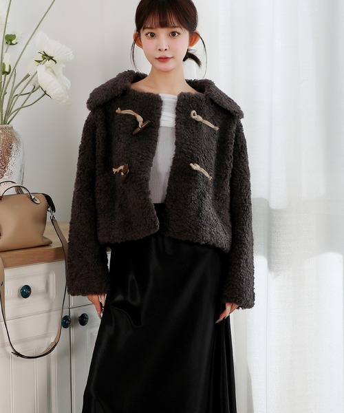 極レア【タグ付】わちふぃーるど ボアダッフルコート ダヤン 日本製 フリーサイズ Anely コート アウター ビッグカラー コンパクト ボア ダッフル