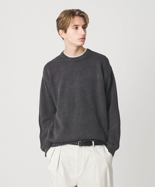 アシッドウォッシュ コットンクルーネック ニット 手洗い可能Lサイズダークグレー BEAUTY＆YOUTH UNITED ARROWS セーター ニット アシッドウォッシュ