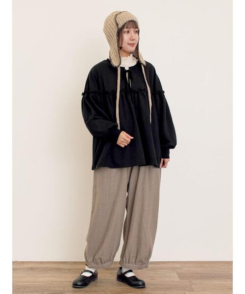 専用！新品 DOUBLE STANDARD ギャザープルオーバー 24AW Samansa Mos2（サマンサモスモス） tシャツ ミニ裏毛切替ギャザープル