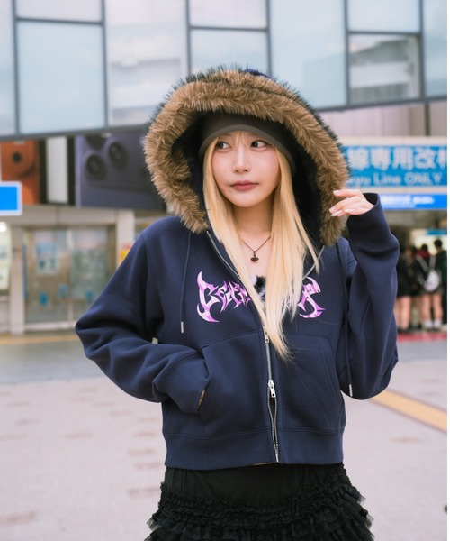 centimeter（センチメーター） パーカー Tribal logo fur zip hoodie