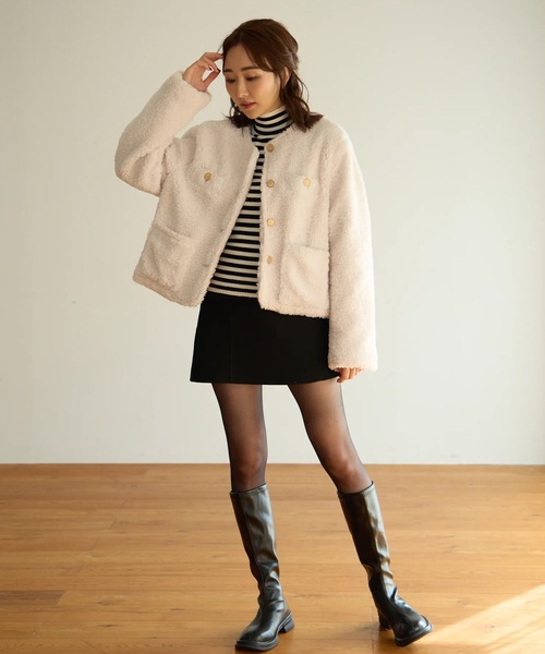 「M y u」 ノーカラージャケット ML アイボリー レディース_画像2