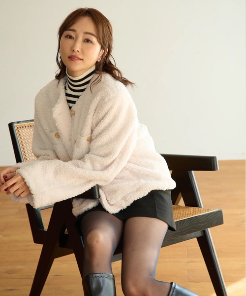 「M y u」 ノーカラージャケット ML アイボリー レディース_画像4