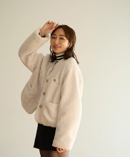 「M y u」 ノーカラージャケット ML アイボリー レディース_画像5