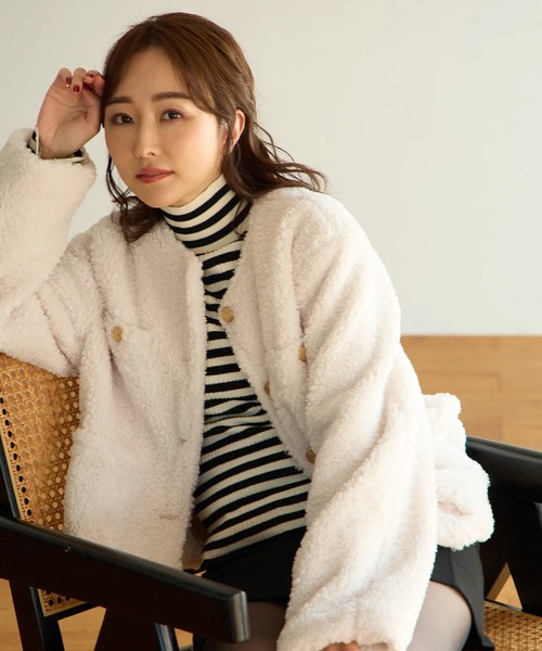 「M y u」 ノーカラージャケット ML アイボリー レディース_画像7