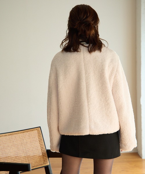 「M y u」 ノーカラージャケット ML アイボリー レディース_画像8