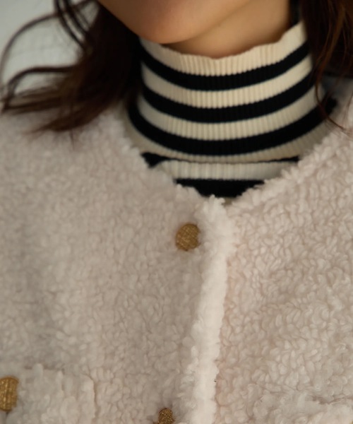 「M y u」 ノーカラージャケット ML アイボリー レディース_画像9