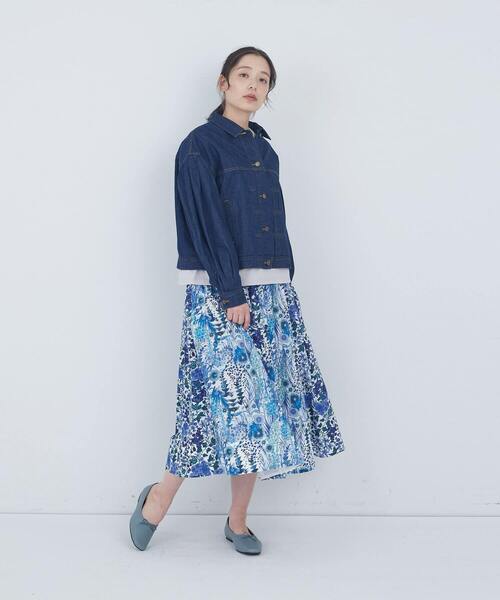 アデュートリステス フレアスカート リバティ パッチワーク 花柄 青 上品 美品 ADIEU TRISTESSE（アデュートリステス） スカート リバティプリント