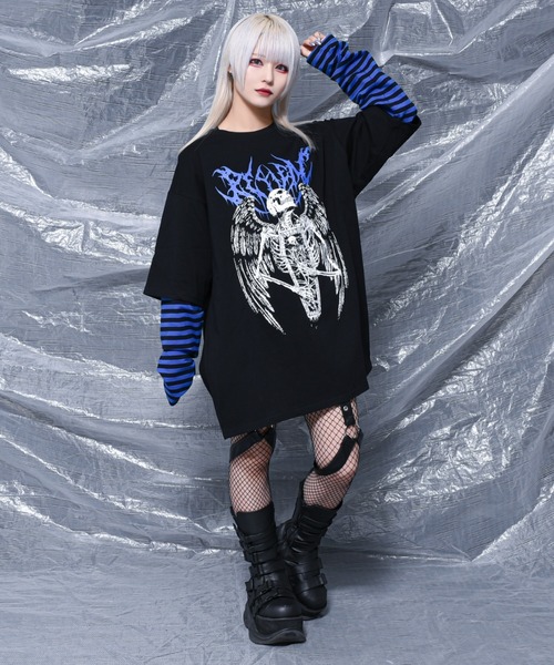 「REFLEM」 長袖カットソー FREE ブラック×ブルー レディース_画像5