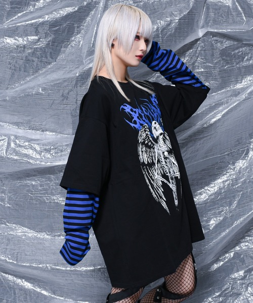 「REFLEM」 長袖カットソー FREE ブラック×ブルー レディース_画像6