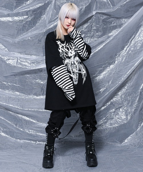 「REFLEM」 長袖カットソー FREE ブラック×ブルー レディース_画像7