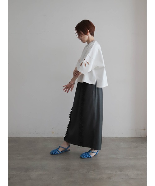 【】LONG SKIRT 3ストライプ フリル ロング スカート FIL DE FER（フィルデフェール） ロング スカート ピンストライプTR