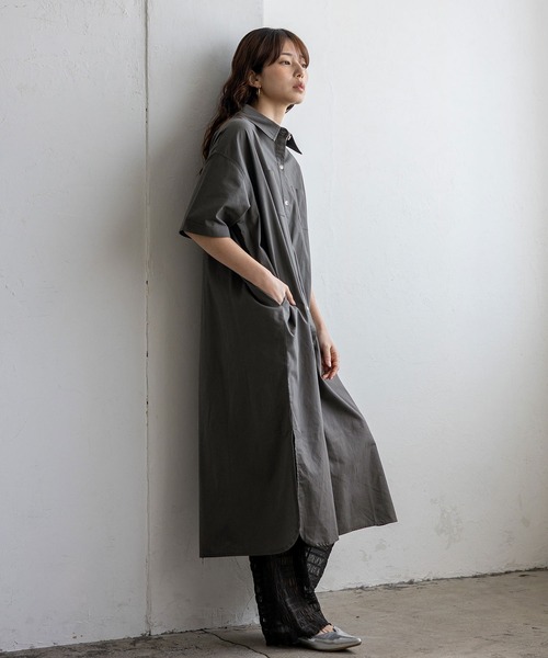 No Rule No Line ワンピース 半袖 マーブルボタン2WAYロングシャツ