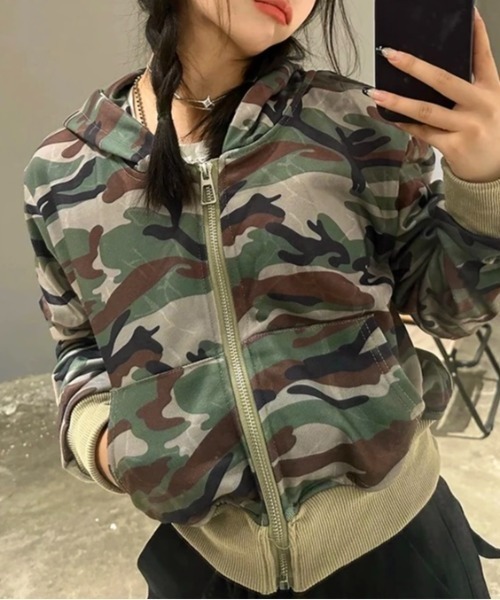 「LADY LIKE」 ジップアップパーカー M カーキ レディース_画像4