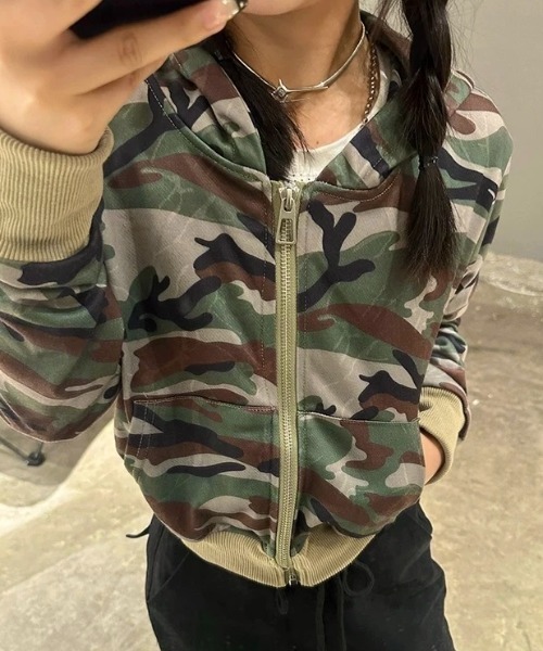 「LADY LIKE」 ジップアップパーカー M カーキ レディース_画像5