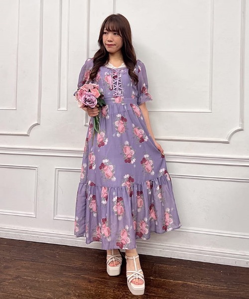 axes femme（アクシーズ ファム） 半袖ワンピース MEDIUM ラベンダー