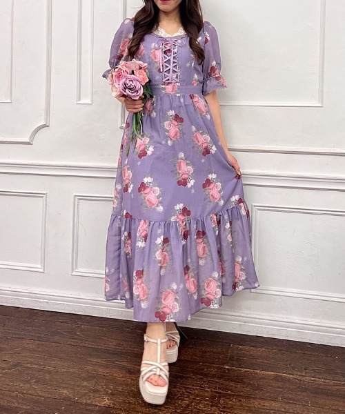 axes femme（アクシーズ ファム） 半袖ワンピース MEDIUM ラベンダー