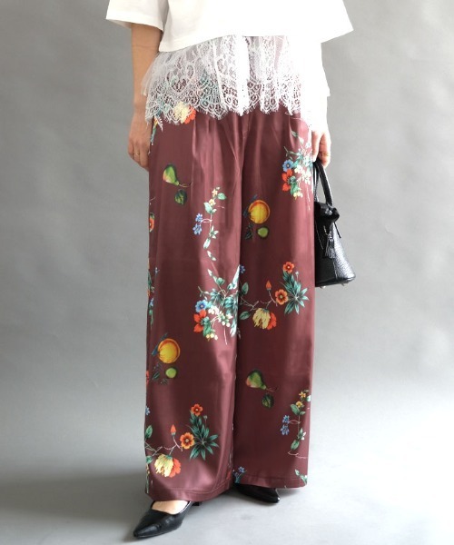 ワイドパンツ パンツ ボタニカル柄ワイドパンツ レディース : ZOZOTOWN