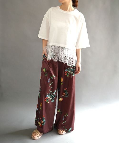 ワイドパンツ パンツ ボタニカル柄ワイドパンツ レディース : ZOZOTOWN