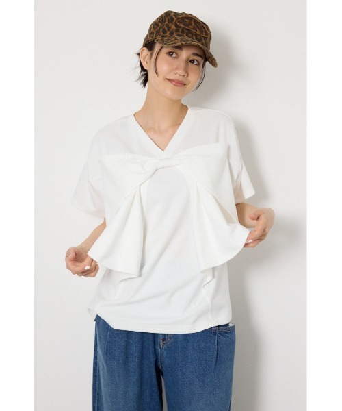 tシャツ ビッグリボン2WAY Tシャツ レディースの画像