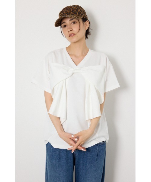 tシャツ ビッグリボン2WAY Tシャツ レディースの画像