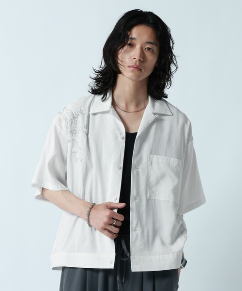 RAGEBLUE（レイジブルー） シャツ 半袖 Flower Stitch Open Collar