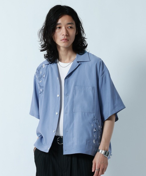RAGEBLUE（レイジブルー） シャツ 半袖 Flower Stitch Open Collar