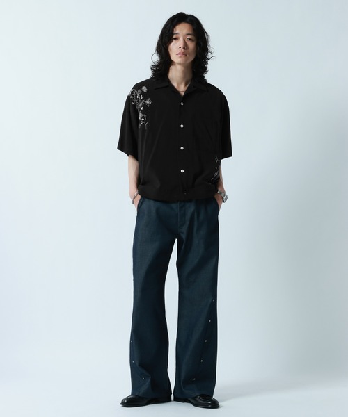 RAGEBLUE（レイジブルー） シャツ 半袖 Flower Stitch Open Collar